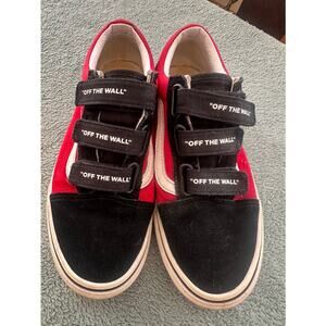 Vans Old Skool V Black Red Velcro Sneakers Size 7.5